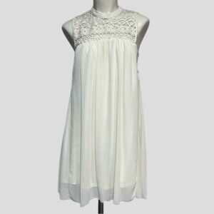 Rebellion Again Ivory Crochet & Sheer Boho Babydoll Dress
